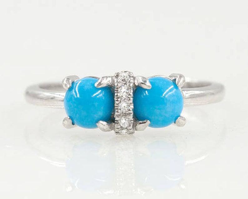 14K ROUND TURQUOISE DIAMOND RING