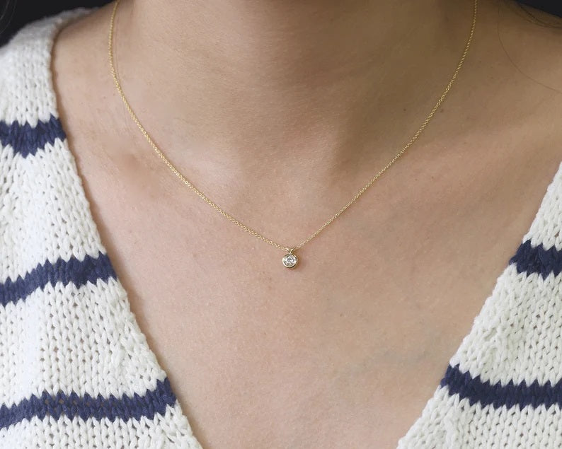 14K 0.10CT DIAMOND BEZEL SLIDING NECKLACE