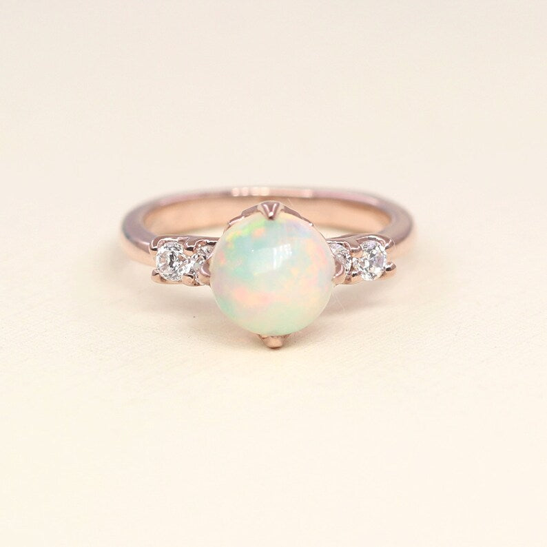 14K OPAL DIAMOND SQUARE BOTTOM RING