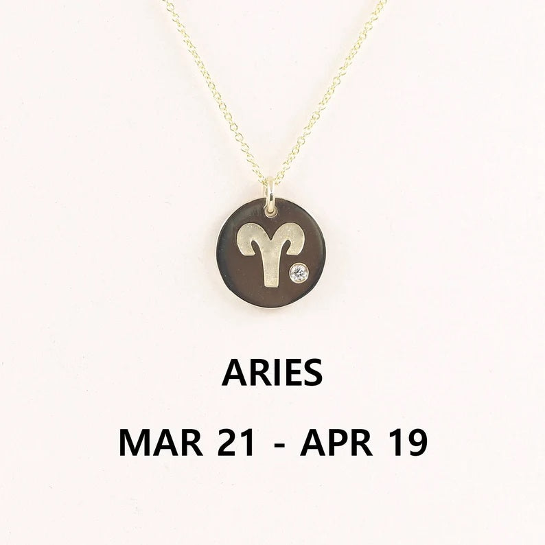 14K 1 DIAMOND ARIES ZODIAC SIGN NECKLACE