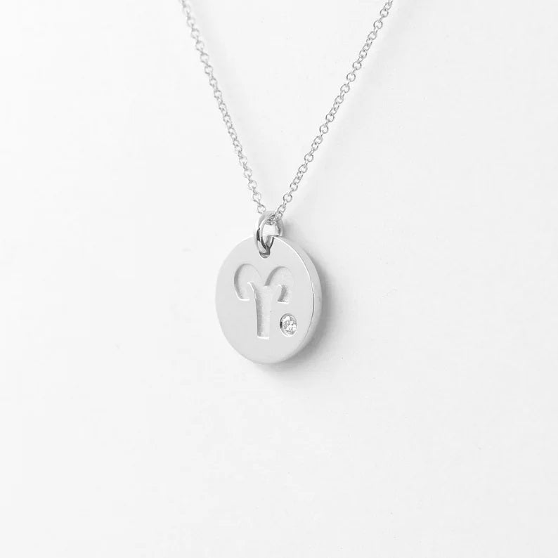 14K 1 DIAMOND ARIES ZODIAC SIGN NECKLACE