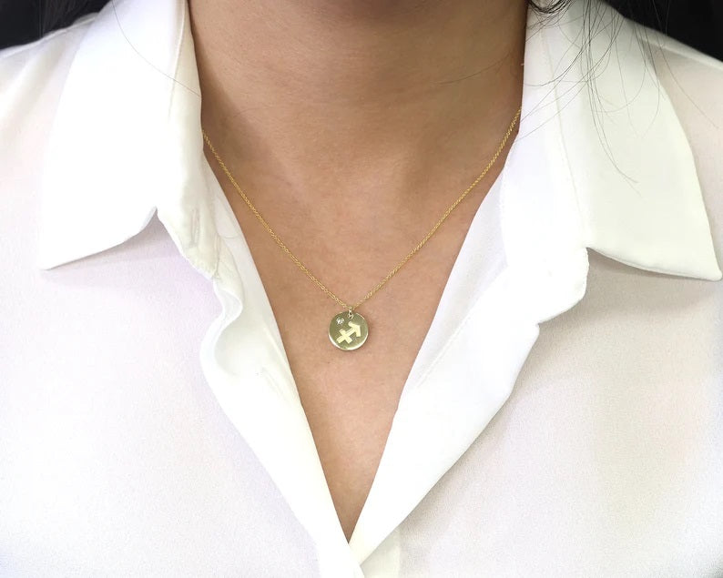 14K 1 DIAMOND SAGITTARIUS ZODIAC SIGN NECKLACE