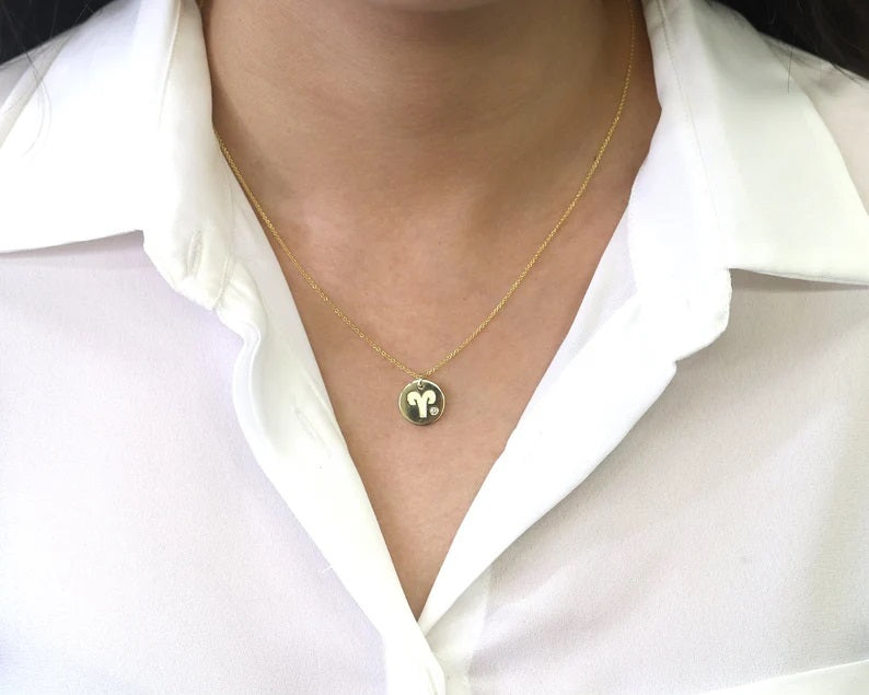 14K 1 DIAMOND ARIES ZODIAC SIGN NECKLACE