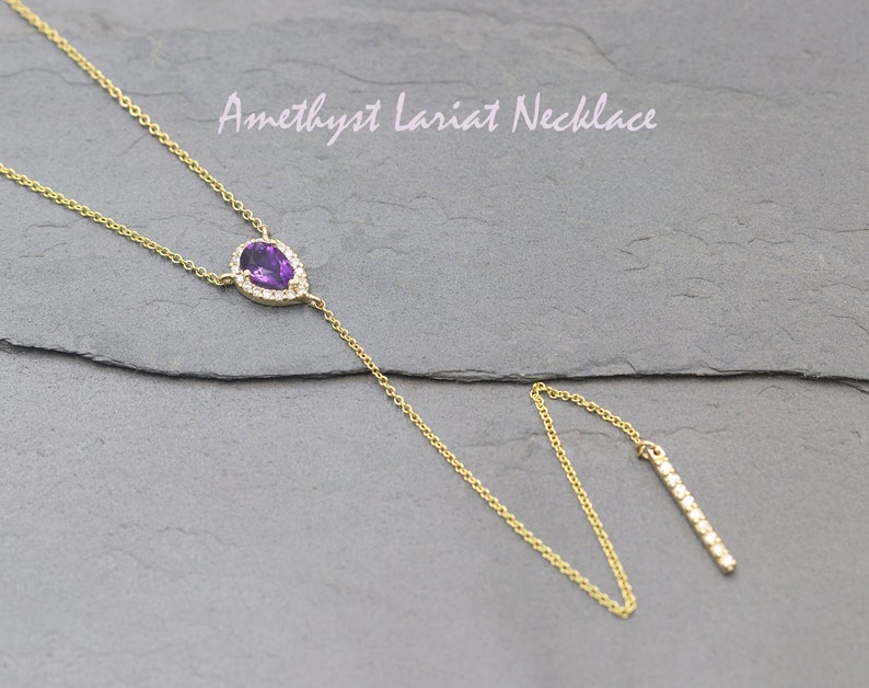 14K AMETHYST DIAMOND LARIAT NECKLACE