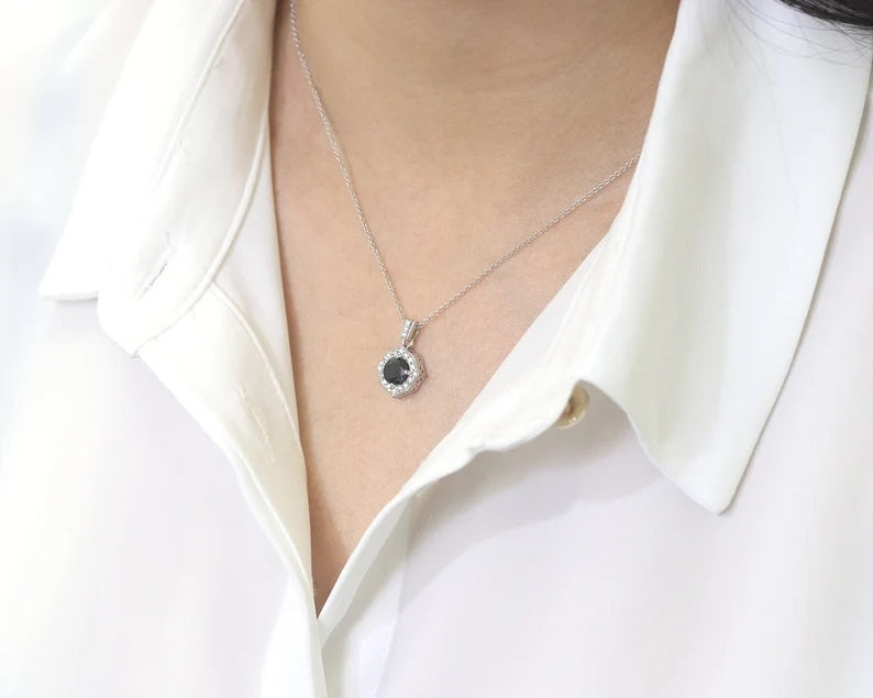 14K ROUND SAPPHIRE DIAMOND VINTAGE NECKLACE
