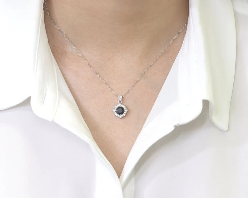 14K ROUND SAPPHIRE DIAMOND VINTAGE NECKLACE