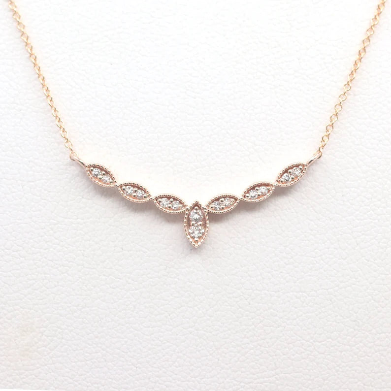 14K DIAMOND MARQUISE ART DECO NECKLACE