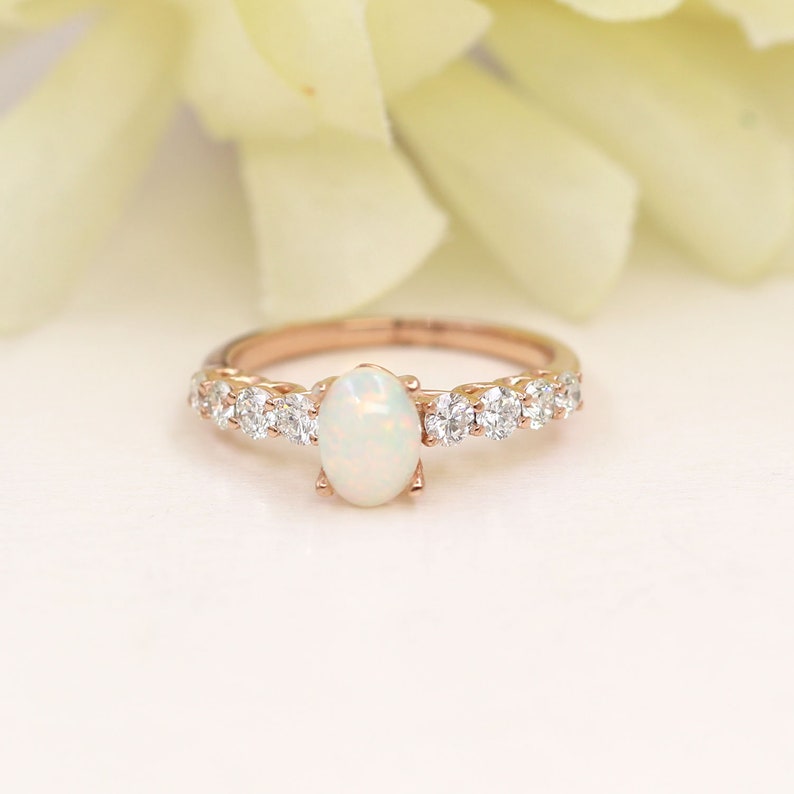 14K OVAL OPAL DIAMOND RING