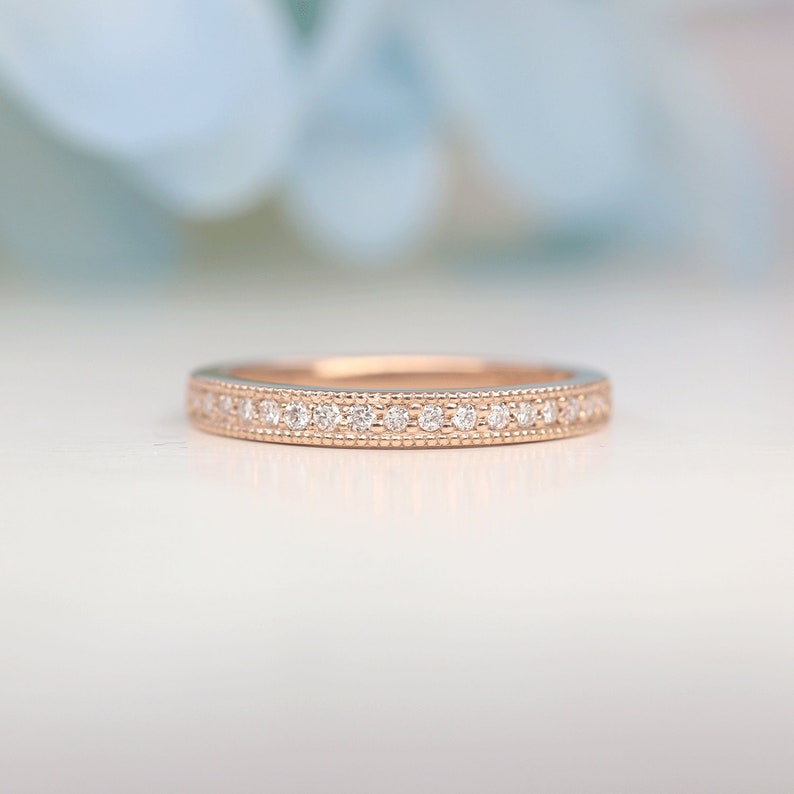 14K 0.18CT DIAMOND MILGRAIN HALF ETERNITY BAND