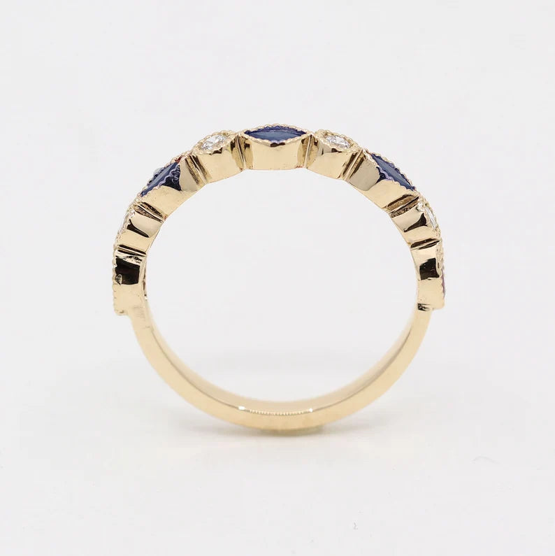 14K MARQUISE SAPPHIRE DIAMOND ART DECO BAND