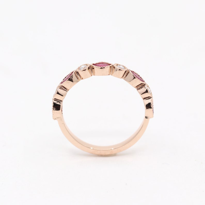 14K MARQUISE RUBY DIAMOND ART DECO BAND