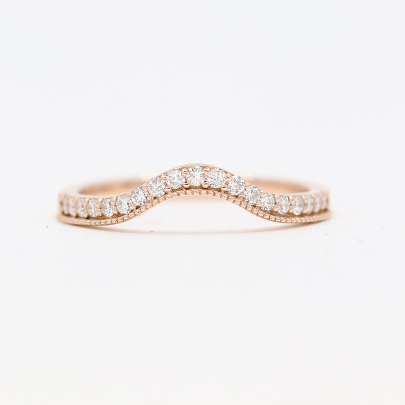 14K 0.22CT DIAMOND MILGRAIN CURVED BAND