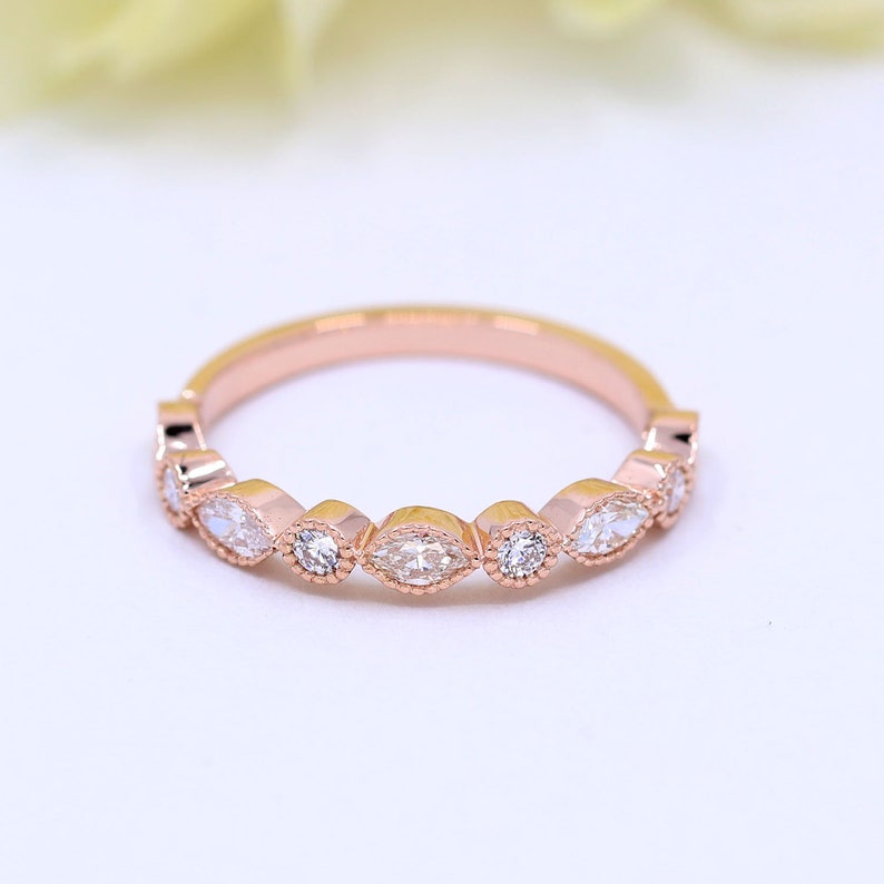 14K MARQUISE DIAMOND ART DECO BAND