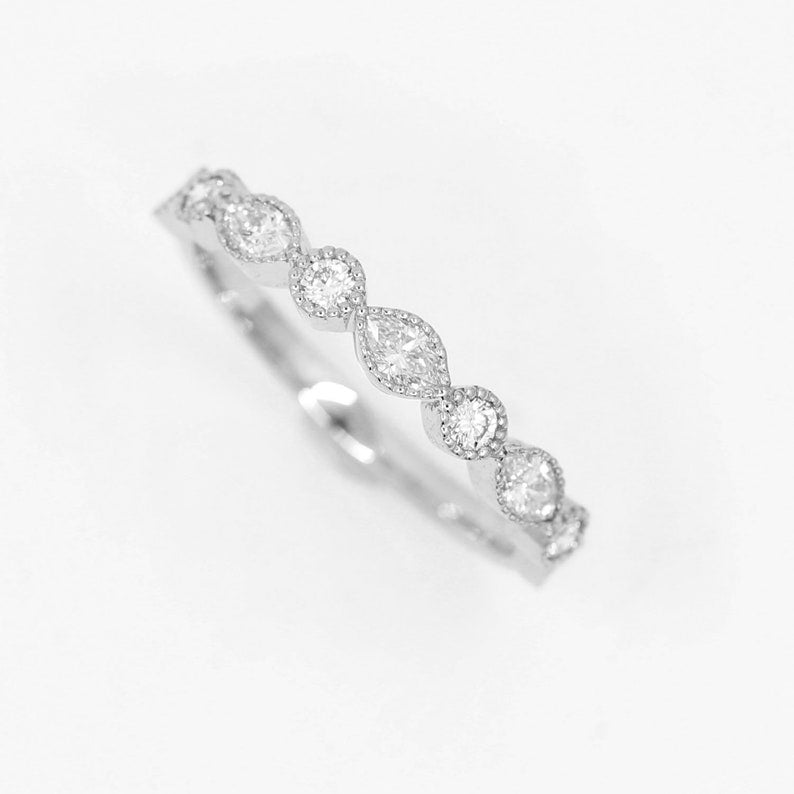 14K MARQUISE DIAMOND ART DECO BAND