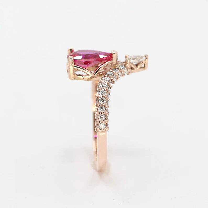 14K RUBY DIAMOND CHEVRON RING