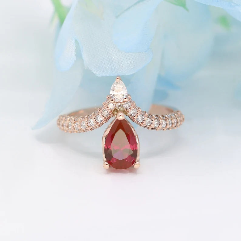 14K RUBY DIAMOND CHEVRON RING