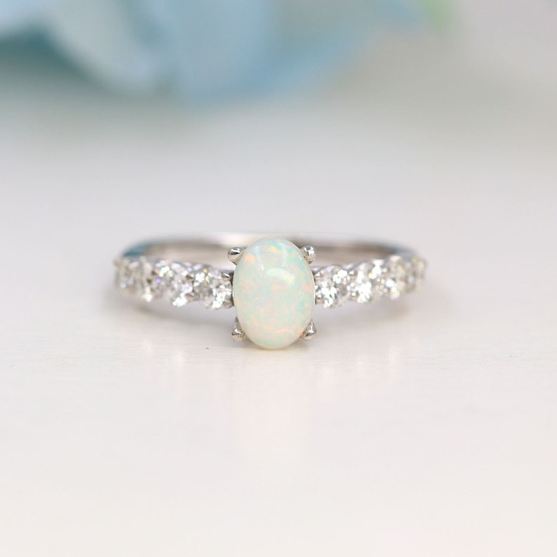 14K OVAL OPAL DIAMOND RING