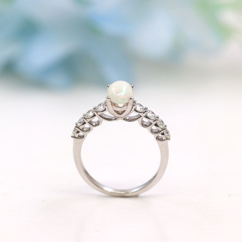 14K OVAL OPAL DIAMOND RING