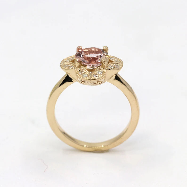 14K MORGANITE DIAMOND FLOWER RING