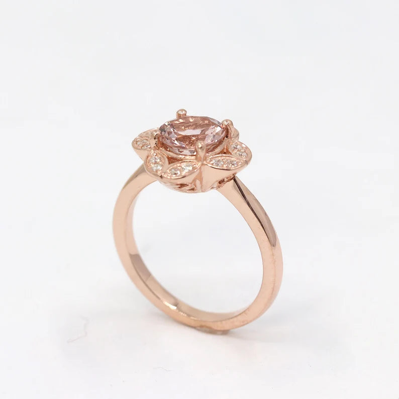 14K MORGANITE DIAMOND FLOWER RING