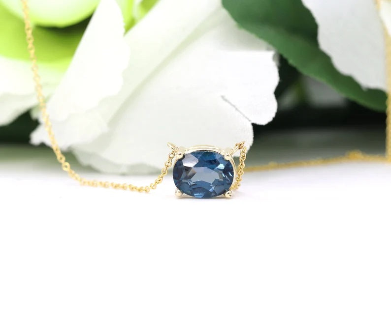 14K LONDON BLUE TOPAZ SOLITAIRE NECKLACE