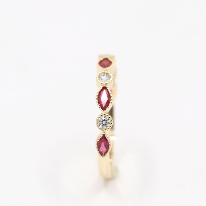 14K MARQUISE RUBY DIAMOND ART DECO BAND