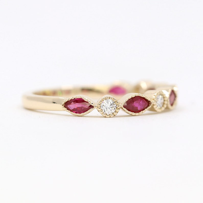14K MARQUISE RUBY DIAMOND ART DECO BAND