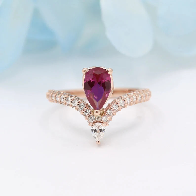 14K RUBY DIAMOND CHEVRON RING