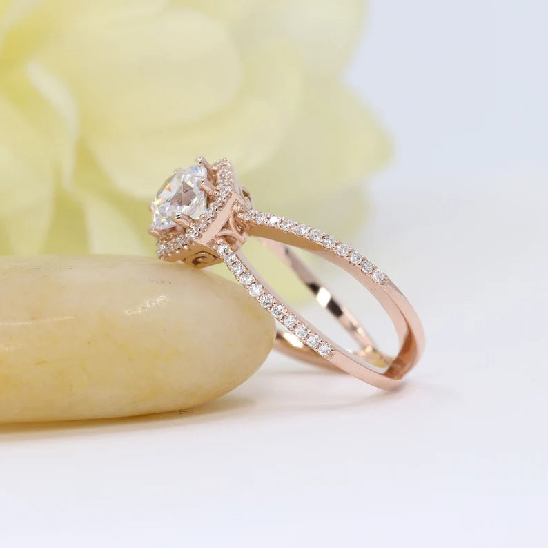 14K MOISSANITE DIAMOND HALO HEXAGON RING
