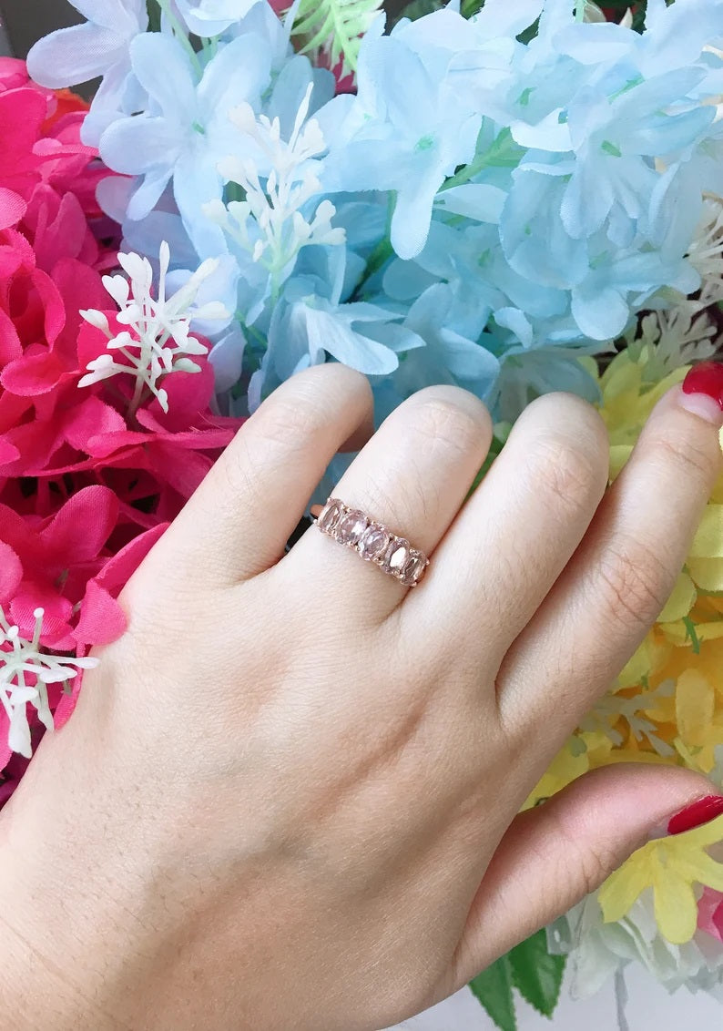 14K 5 OVAL PINK MORGANITE BAND