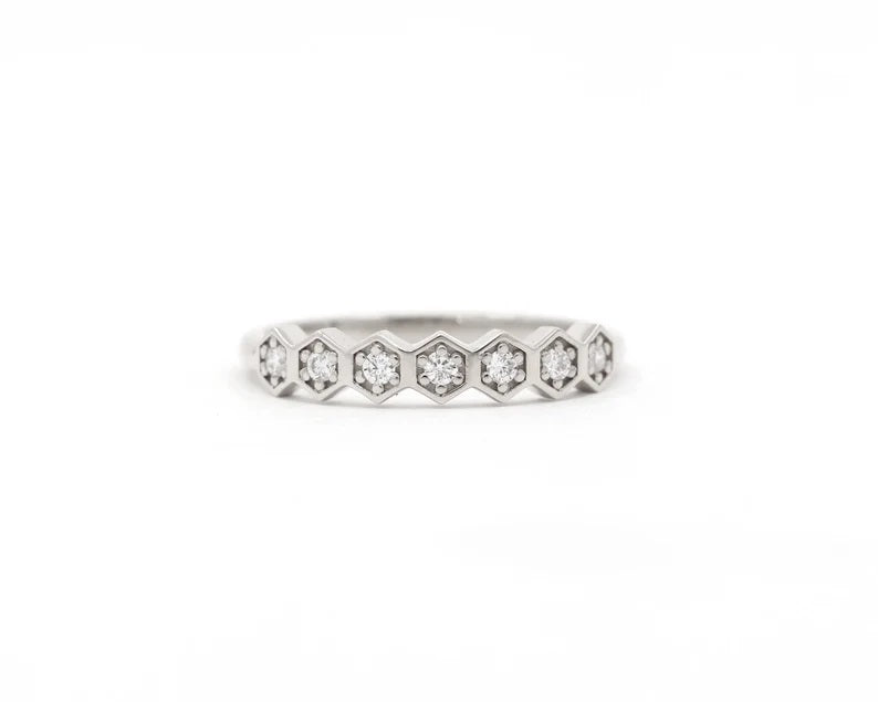 14K DIAMOND HEXAGON BAND