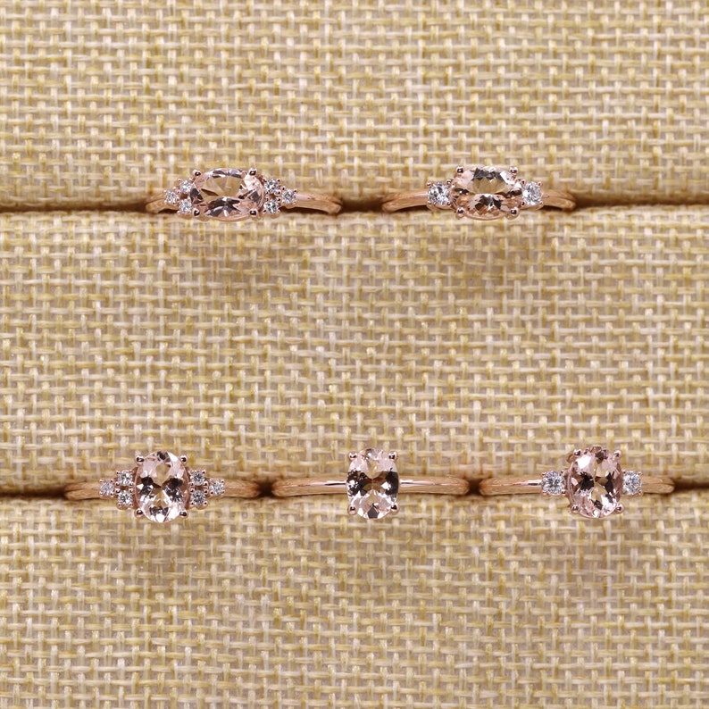 14K OVAL MORGANITE DIAMOND CLUSTER RING
