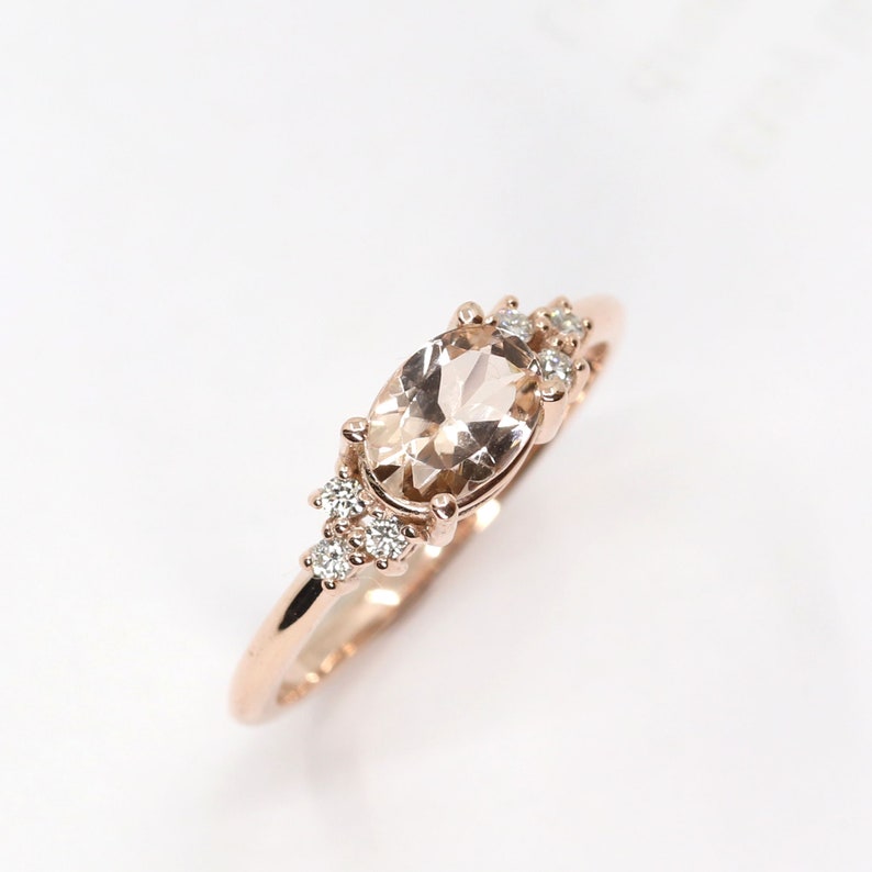 14K OVAL MORGANITE DIAMOND CLUSTER RING
