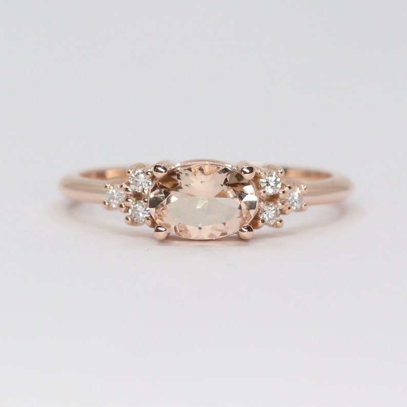 14K OVAL MORGANITE DIAMOND CLUSTER RING