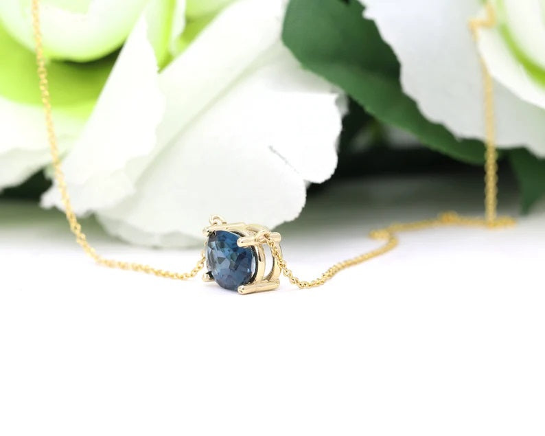 14K LONDON BLUE TOPAZ SOLITAIRE NECKLACE