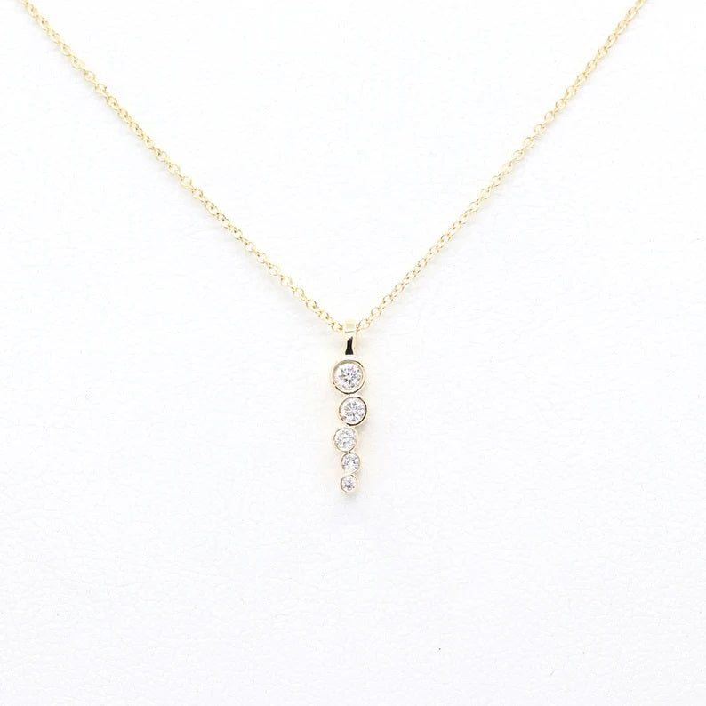 14K 5 DIAMOND BEZEL ZIGZAG DROP NECKLACE