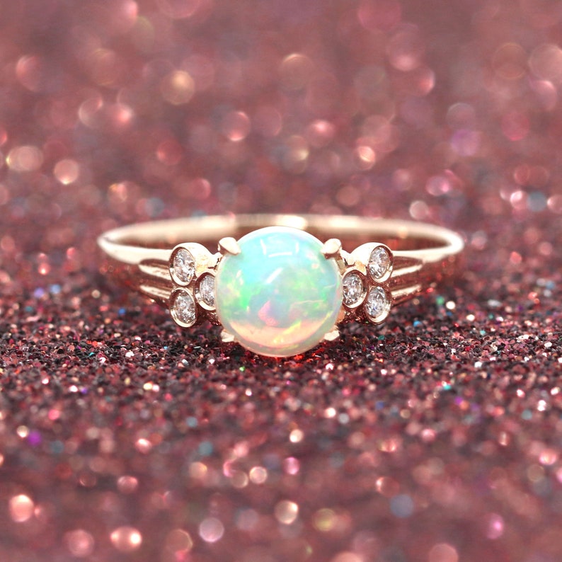 14K OPAL DIAMOND BEZEL CLUSTER RING