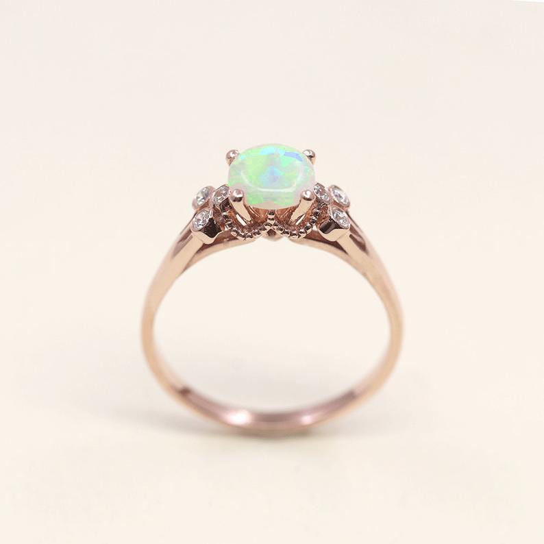 14K OPAL DIAMOND BEZEL CLUSTER RING