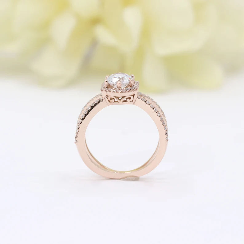 14K MOISSANITE DIAMOND HALO HEXAGON RING