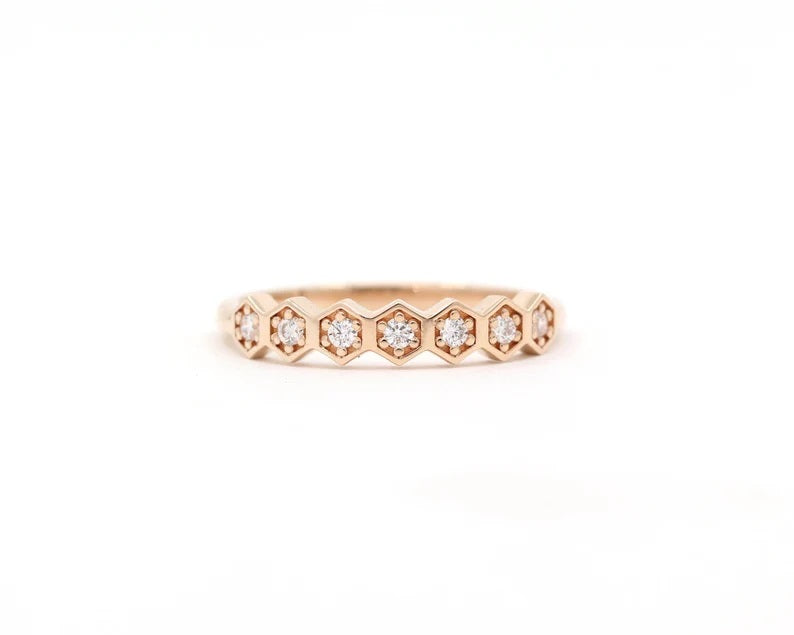 14K DIAMOND HEXAGON BAND