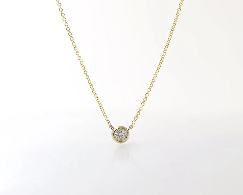14K 0.03CT DIAMOND BEZEL NECKLACE