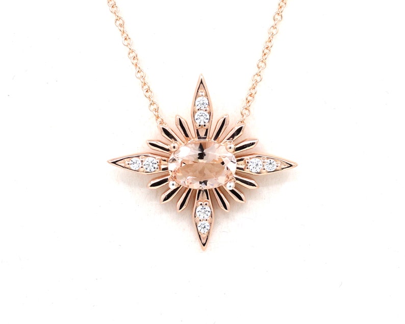 14K MORGANITE DIAMOND STARBURST NECKLACE