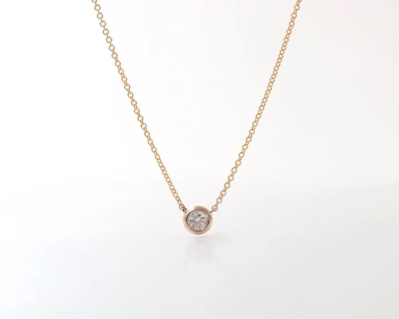 14K 0.03CT DIAMOND BEZEL NECKLACE
