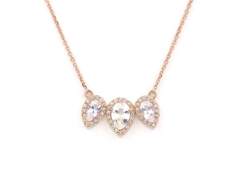 14K TRIPLE PEAR MOONSTONE DIAMOND NECKLACE