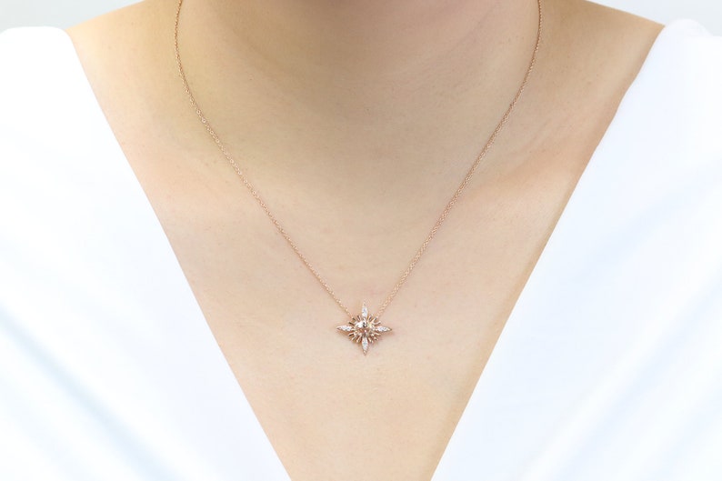 14K MORGANITE DIAMOND STARBURST NECKLACE