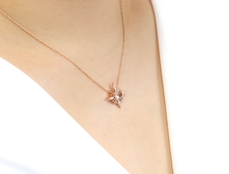 14K MORGANITE DIAMOND STARBURST NECKLACE