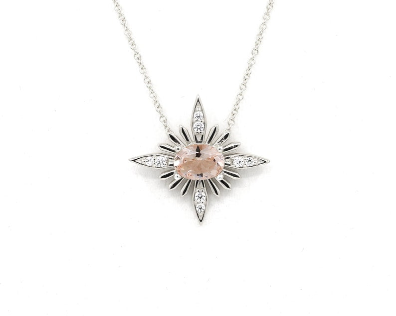 14K MORGANITE DIAMOND STARBURST NECKLACE