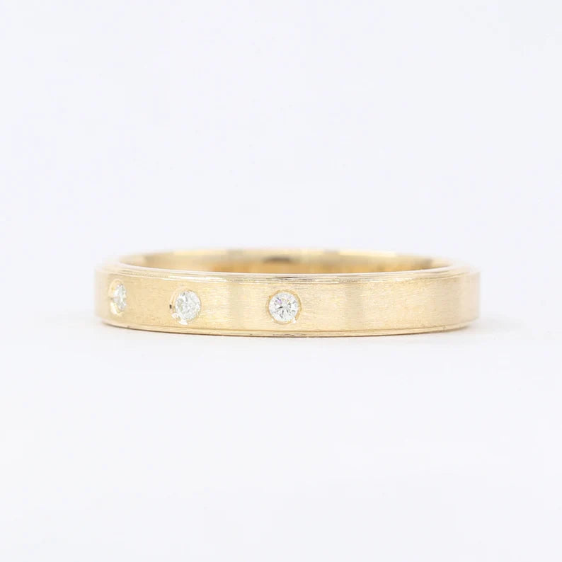 14K 5 DIAMOND BEZEL EDGE LINE MATT FINISHED BAND