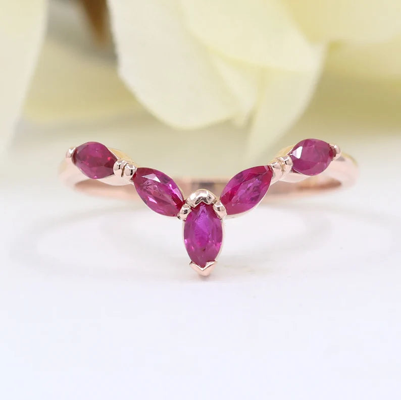 14K MARQUISE RUBY CHEVRON BAND