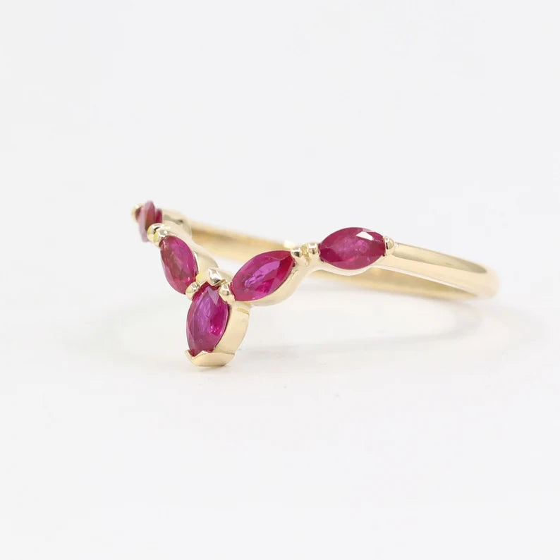 14K MARQUISE RUBY CHEVRON BAND